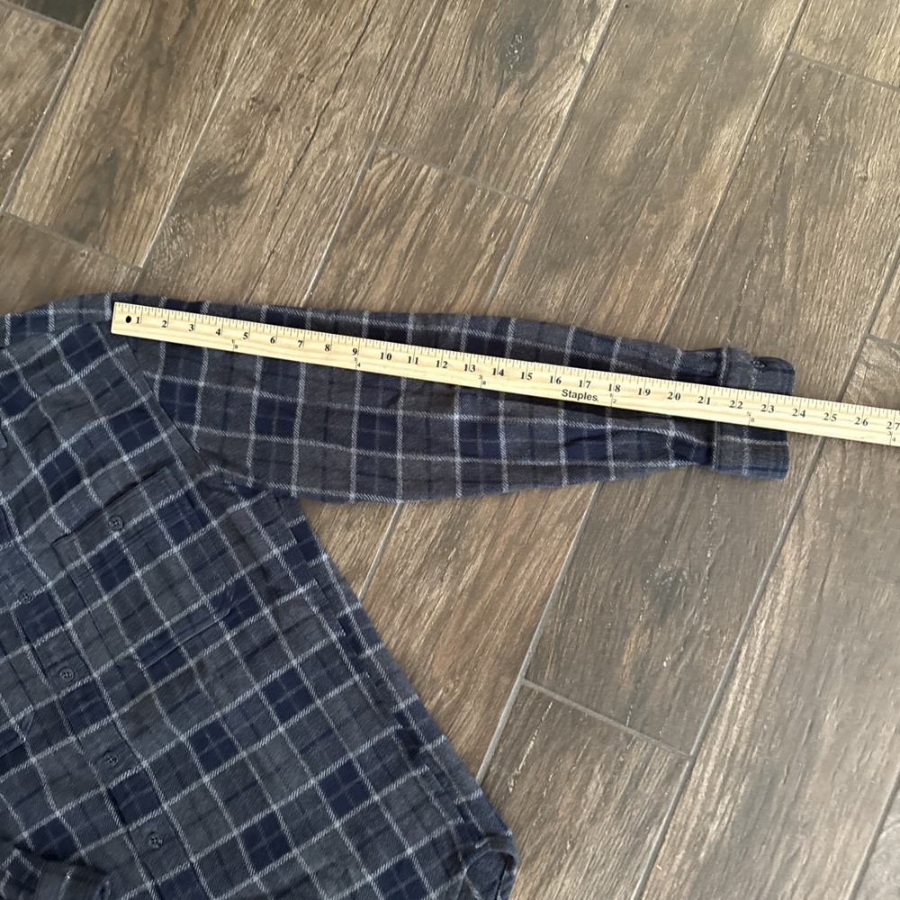 Wallace Barnes Flannel Shirt Men S Blue Gray Plaid Heavyweight Work Button Up - Picture 8 of 11